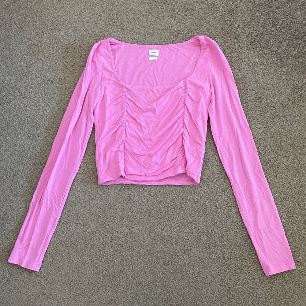 Aritzia Wilfred Lydia Top in Bubble Pink - cropped long sleeve shirt